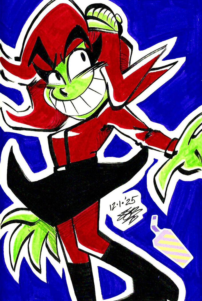 Ink and marker sketch of Annie from AntonBlast