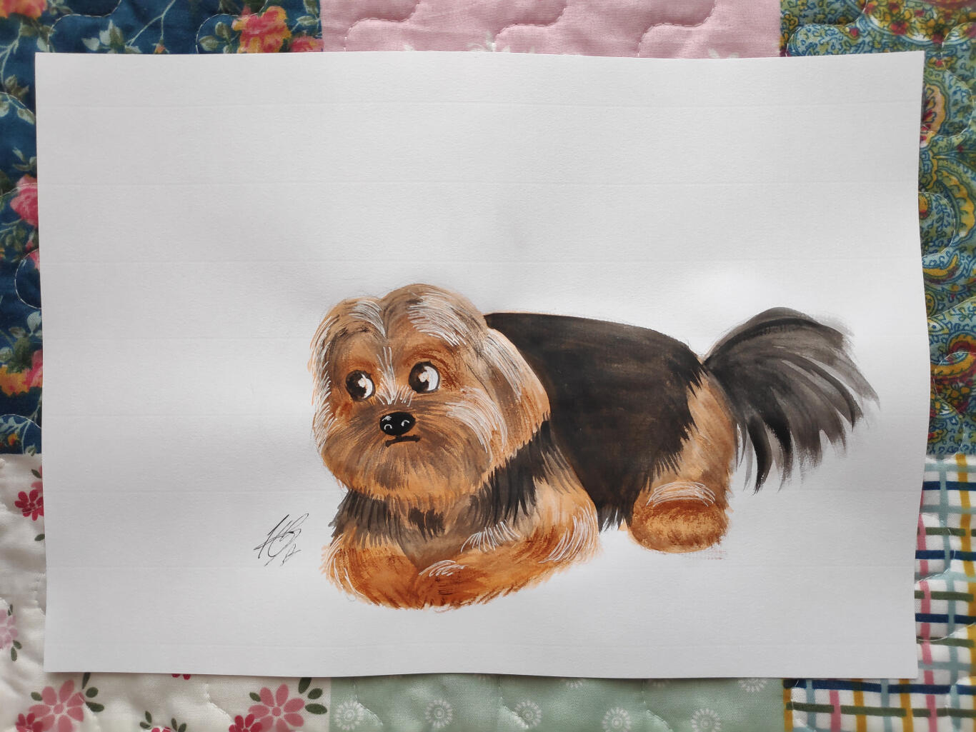 Watercolour painting study of a Yorkshire Terrier