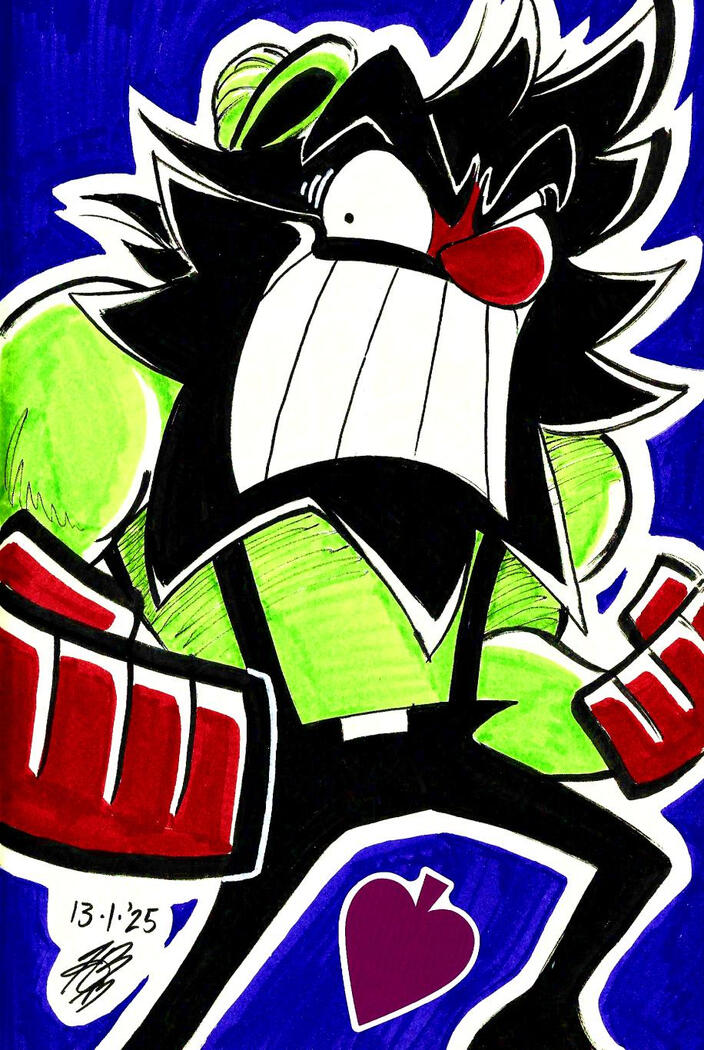 Ink and marker sketch of Anton from AntonBlast