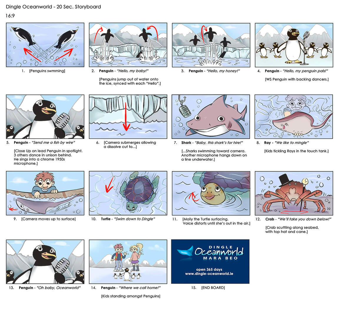 Storyboard for Dingle Oceanworld TV Commercial